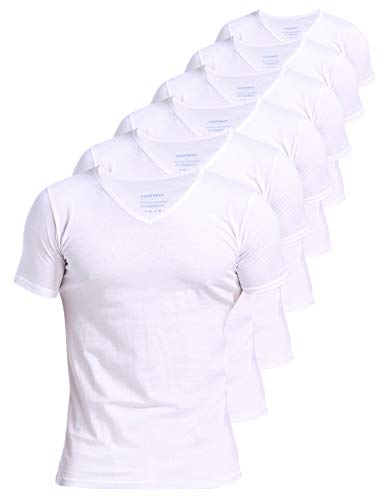 Comfneat Herren 6-Pack Unterhemd 100% Baumwolle Kurzarm T-Shirt mit V-Ausschnitt (White 6-Pack, S) von Comfneat