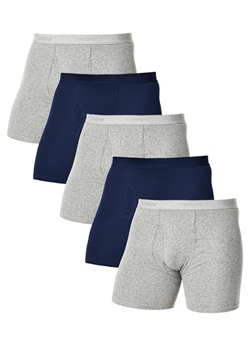 Comfneat Herren 5er Pack Boxershorts Langes Bein Elastisch Baumwolle Unterhosen mit Eingriff (Grey Melange+Navy Pack-5, M) von Comfneat