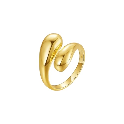 Comforso Damenringe aus 925er-Sterlingsilber, schlichte Ringe für Damen, verstellbare Fingerringe, Tropfenring für Damen und Herren (Gold) von Comforso