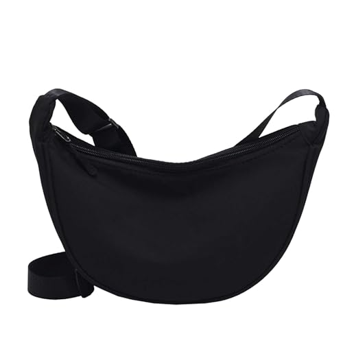 Comforso Nylon-Halbmondtasche für Damen, einfarbig, Knödeltasche, Umhängetasche, Halbmond-Taschen mit verstellbarem Schultergurt, leichte Umhängetasche für Damen und Herren (Schwarz) von Comforso