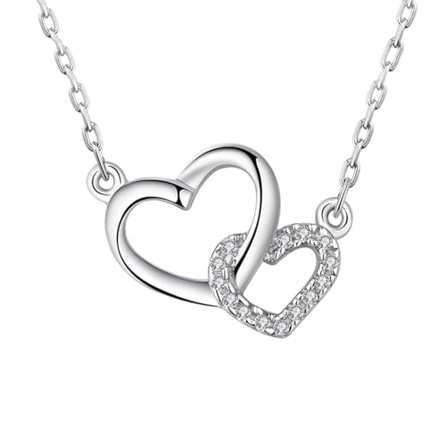 Comforso Silberne Halsketten für Frauen, Herz-Anhänger-Halskette, 925er-Sterlingsilber-Halskette, Schmuckgeschenke für Frauen und Mädchen von Comforso