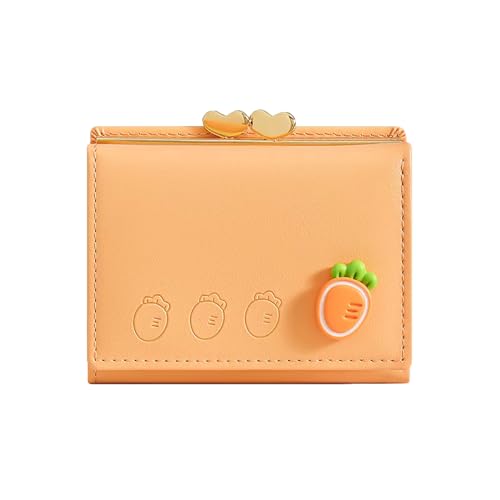 Comforso Süße Brieftasche für Frauen,Falten Sie Frauen Brieftasche Pu Cartoon Mini -Brieftasche Kleine Geldbörsen für Frauen Kartenbrieftasche mit Münzentasche Trifold Leder -Geldbörsen (Orange) von Comforso