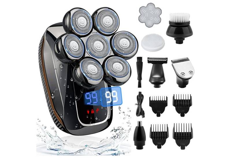 Comfy Mate Haar- und Bartschneider Multifunktionstrimmer Rasierer Herren Elektrisch IPX7 Wasserdichter, Elektrorasierer Herren mit 7 Rotierende Scherköpfe Nasenhaar Trimmer, Haarschneider, Gesichtsmassage, Geschenke für Männer, Vater von Comfy Mate