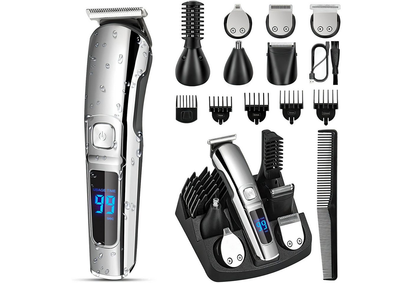 Comfy Mate Haarschneider Haarschneidemaschine Trimmer Bartschneider Herren, mit LCD-Display, Kabellosem USB-Akku, Wasserdichtem 6-in-1-Herren Comfy Mate Haarschneider Haarschneidemaschine Trimmer Bartschneider Herren, mit LCD-Display, Kabellosem USB-Akku, Wasserdichtem 6-in-1-Herren von Comfy Mate