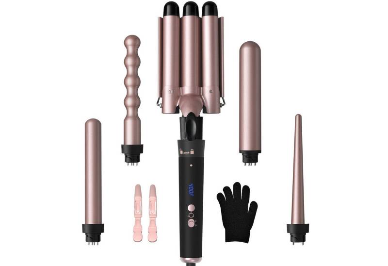 Comfy Mate Lockenstab Lockenstab Set 5 in 1 mit 3 Fässer Welleneisen Lockenwickler, Turmalin-Keramik, mit Wechselkopf von Comfy Mate