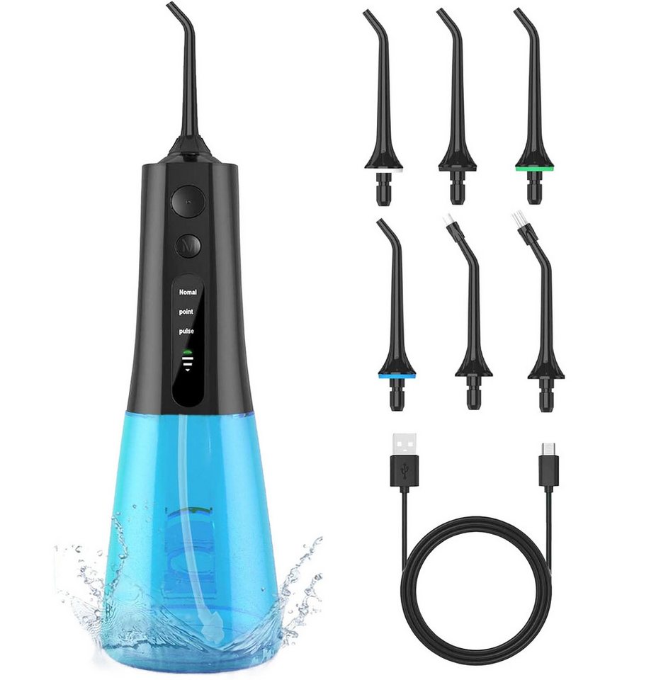 Comfy Mate Munddusche Kabellose Munddusche mit 3 Modi, 6 Düsen&300ml Tank, IPX7 Wasserdicht,zungenreiniger,zahnzwischenraumreiniger,zahndusche von Comfy Mate
