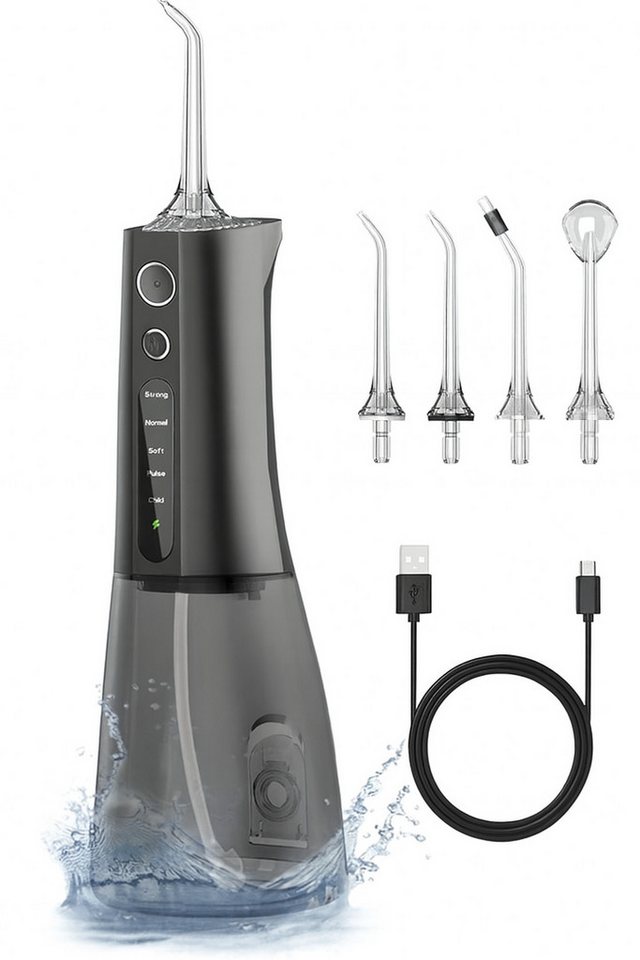 Comfy Mate Munddusche Kabellose Water Flosser,4 Düsen,5 Modi,300ml – Zahnreiniger für Reisen, zungenreiniger,zahnzwischenraumreiniger,zahndusche von Comfy Mate