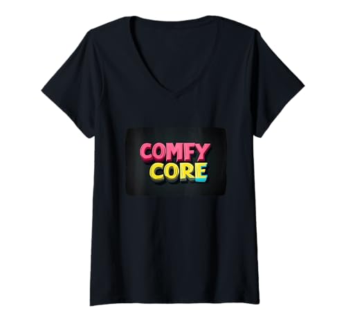 Damen Bequemes Kern-Statement-Kostüm T-Shirt mit V-Ausschnitt von Comfy Outfit