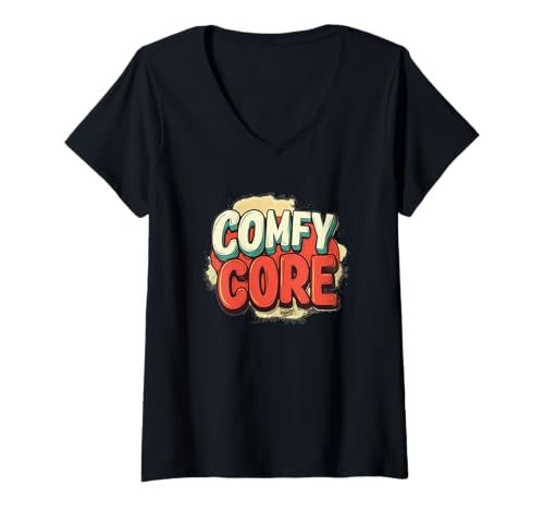 Damen Tolles bequemes Core-Logo-Kostüm T-Shirt mit V-Ausschnitt Damen Tolles bequemes Core-Logo-Kostüm T-Shirt mit V-Ausschnitt von Comfy Outfit