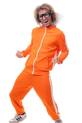 ComfyCamper Orange Jumpsuit Kostüm – Erwachsene Herren Trainingsanzug Trainingsanzug Jumpsuit Halloween Cosplay Kostüme Teens Jungen, Orange/Abendrot im Zickzackmuster (Sunset Chevron), Large von ComfyCamper