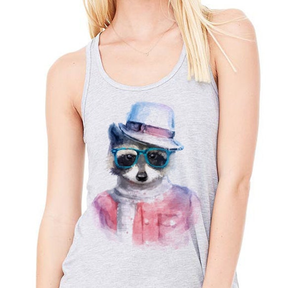 Hipster Waschbär Gedruckt Auf Ein Sportlich Grau Flowy Tank-Top von ComfyLine