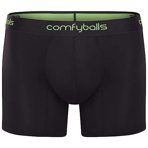 Comfyballs Premium Boxer-Unterhosen in Performance-Stoff Kundenspezifisch für Sport und Training, Paketfront Technologie in Long Modell, für Herren, Charlcoal Viper, L von Comfyballs