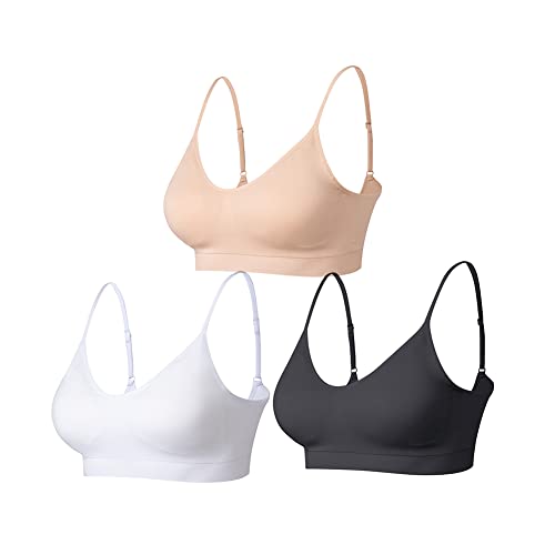 Comfyin BH Damen Oohne Bügel Bustier Sport Nahtlos Gepolstert Yoga BH 3er Set,Schwarz*weiß*beige,XL von Comfyin