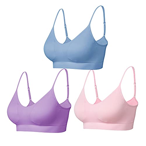 Comfyin Bustier Damen Gepolstert Sport BH Set ohne Bügel Yoga BH Top 3er Pack,Rosa+blau+lila,L von Comfyin