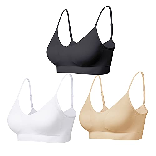 Comfyin Bustier Damen Gepolstert Sport BH Set ohne Bügel Yoga BH Top 3er Pack,Schwarz+weiß+beige,M von Comfyin