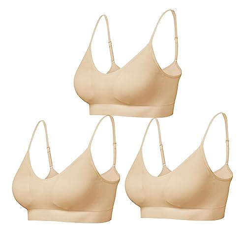 Comfyin Bustier Damen Gepolstert Sport BH Set ohne Bügel Yoga BH Top 3er Pack,3+Beige,L von Comfyin