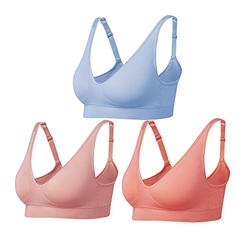 Comfyin Damen BH ohne bügel Bügelloser Bustier 3er Pack,Rosa+Blau+Orange,2XL von Comfyin