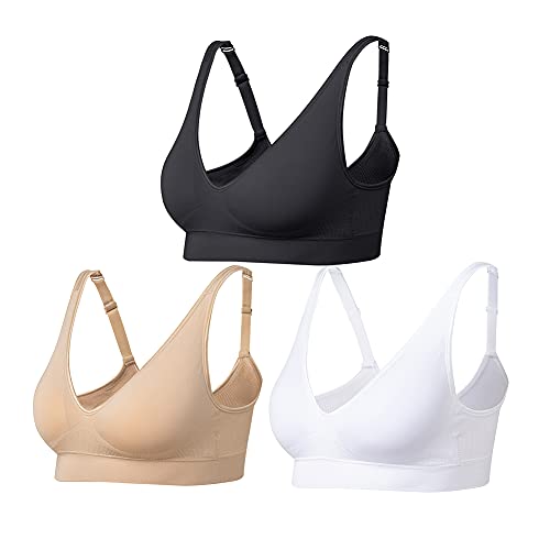 Comfyin Damen BH ohne bügel Bügelloser Bustier 3er Pack,Schwarz +Weiß+Beige,L von Comfyin