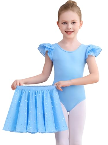 Comfyouth Ballettkleidung Ballettkleid Mädchen Rüschenärmeliger Ballett Turnanzug mit Abnehmbarem Rock Glitzer Ballettanzug für Kinder 2-11 Jahre von Comfyouth