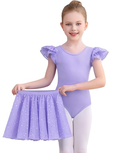 Comfyouth Ballettkleidung Ballettkleid Mädchen Rüschenärmeliger Ballett Turnanzug mit Abnehmbarem Rock Glitzer Ballettanzug für Kinder 2-11 Jahre von Comfyouth