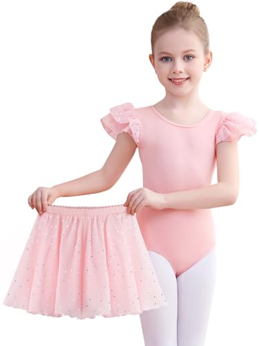 Comfyouth Ballettkleidung Ballettkleid Mädchen Rüschenärmeliger Ballett Turnanzug mit Abnehmbarem Rock Glitzer Ballettanzug für Kinder 2-11 Jahre von Comfyouth