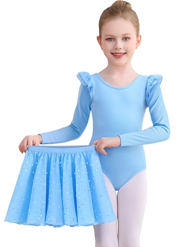 Comfyouth Ballettkleidung Mädchen Langarm Ballerina Turnanzug mit Abnehmbarem Rock Glitzer Ballettkleid Tanzkleid Kinder Ballett Trikot 2-11 Jahre von Comfyouth