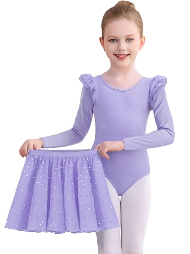 Comfyouth Ballettkleidung Mädchen Langarm Ballerina Turnanzug mit Abnehmbarem Rock Glitzer Ballettkleid Tanzkleid Kinder Ballett Trikot 2-11 Jahre von Comfyouth
