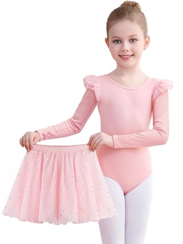 Comfyouth Ballettkleidung Mädchen Langarm Ballerina Turnanzug mit Abnehmbarem Rock Glitzer Ballettkleid Tanzkleid Kinder Ballett Trikot 2-11 Jahre von Comfyouth