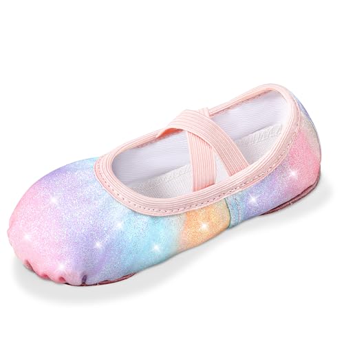 Comfyouth Ballettschuhe Mädchen Ballettschläppchen Kinder Glitzer Ballerina Schuhe Geteilter Sohle Ballett Tanzschuhe Ohne Krawatte für Gymnastik Tanz Praxis von Comfyouth