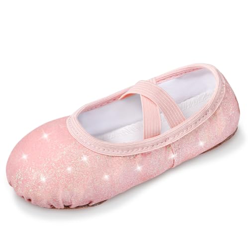 Comfyouth Ballettschuhe Mädchen Ballettschläppchen Kinder Glitzer Ballerina Schuhe Geteilter Sohle Ballett Tanzschuhe Ohne Krawatte für Gymnastik Tanz Praxis von Comfyouth