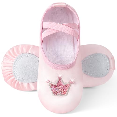 Comfyouth Ballettschuhe Mädchen Satin Ballett Schläppchen mit Glänzende Krone Geteilte Sohle Tanzschuhe Balettschlappen Kinder Keine Krawatte Ballerina Schuhe von Comfyouth