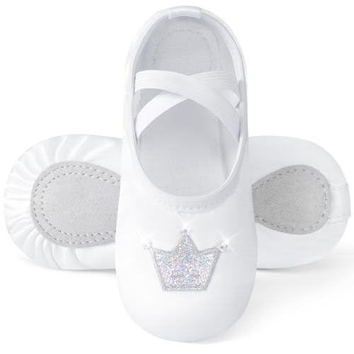 Comfyouth Ballettschuhe Mädchen Satin Ballett Schläppchen mit Glänzende Krone Geteilte Sohle Tanzschuhe Balettschlappen Kinder Keine Krawatte Ballerina Schuhe von Comfyouth