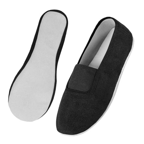 Comfyouth Gymnastikschuhe Mädchen Jungen Damen Atmungsaktiv Turnschläppchen Kinder Rindsleder Sohle Turnpatschen Unisex Schwarz Schläppchen von Comfyouth