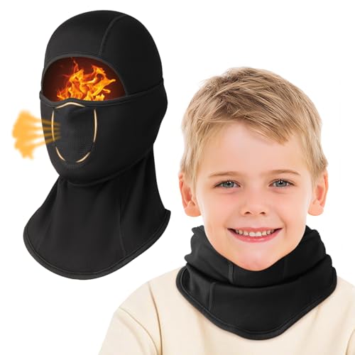 Comfyouth Sturmhaube Kinder Winter Thermo Skimaske Winddicht Balaclava mit Atmungsaktiven Löchern Multifunctional Sturmmaske Schwarz Gesichtsmaske Einheitsgröße für Kinder Jungen Ski Fahrrad von Comfyouth