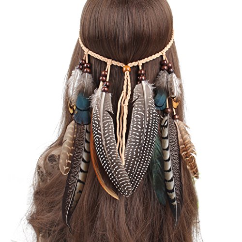 Comfysail Frauen Bohemien Feder Quasten Seil Weben Stirnband Gürtel Haarband Haarschmuck Hippie Boho Indisch Haarbänder von Comfysail