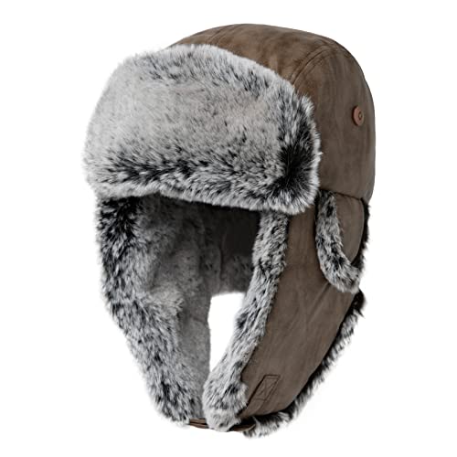 Comahts Winter Trapper-Hut Kunstleder Aviator Pilotenmütze Damen Herren Braun Warm Gefütterte Kunstpelz-Hut mit Winddichten Ohrenklappen L von Comhats