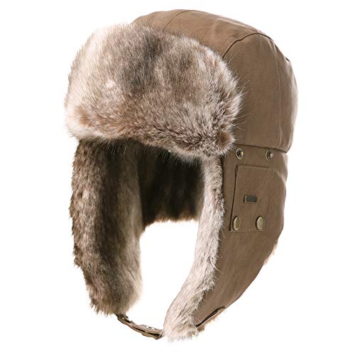 Comahts Winter Trapper-Hut Kunstleder Aviator Pilotenmütze Damen Herren Warm Gefütterte Kunstpelz-Hut mit Winddichten Ohrenklappen L Kaffee von Comhats