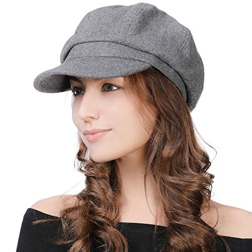 Comhats Damen Ballonmütze warme Schirmmütze Wintermütze Wolle Barett Maler Mütze mit Visor Newsboy Cap 67145_Grau M von Comhats