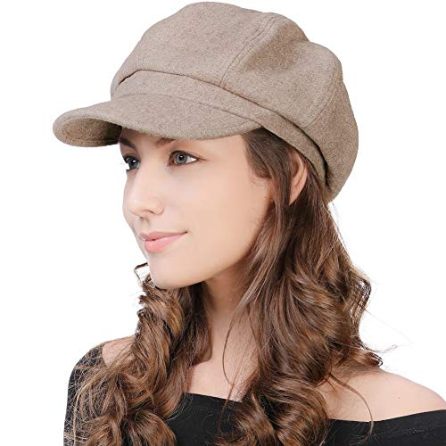 Comhats Damen Ballonmütze warme Schirmmütze Wintermütze Wolle Barett Maler Mütze mit Visor Newsboy Cap 67145_Leichter Kaffee(Satinfutte) M von Comhats