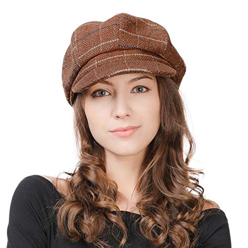 Comhats Damen Ballonmütze warme Schirmmütze Wintermütze Wolle Barett Maler Mütze mit Visor Newsboy Cap N99952_Kaffeebraun M von Comhats