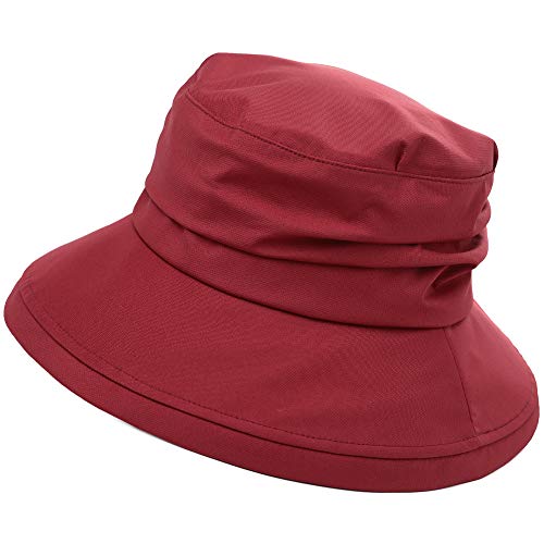 Comhats Damen Faltbarer Regenhut Sonnenhut wasserdichte Mütze mit breite Krempe UPF50+ Rot von Comhats