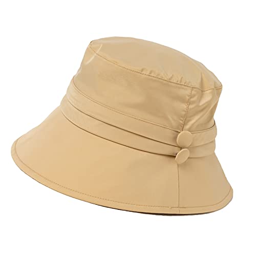 Comhats Faltbarer Regenhut für Damen Fischermütze Sonnenhut Anglerhut wasserdichte Mütze mit Kinnband UPF50+ Regentag M Khaki von Comhats