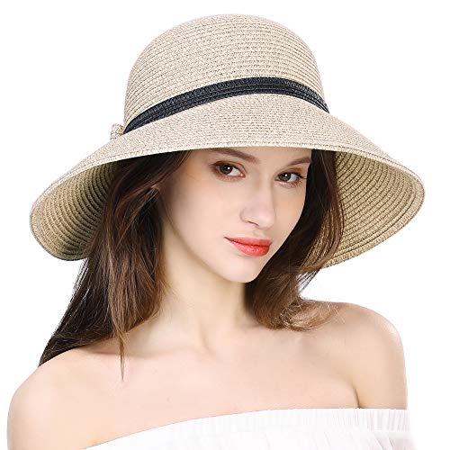 Comhats Faltbarer Strohhut Sonnenhut UPF 50 + mit Sonnen Shade Strand breite Krempe Damen Beige Fancet_89015_Beige, M von Comhats
