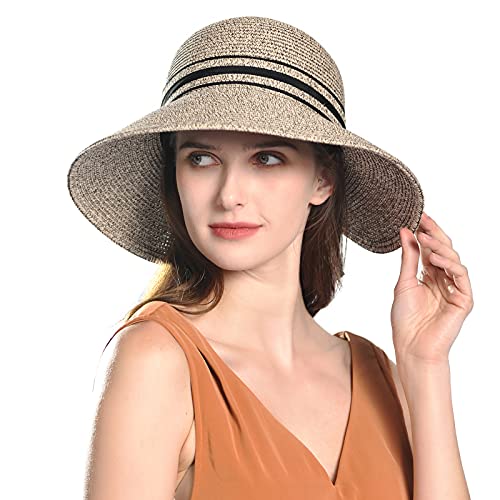 Comhats Faltbarer Strohhut Strandhut UPF 50 + Sonnen Shade Damen breite Krempe Kaffeebraunmix L von Comhats