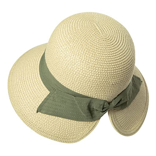 Comhats Faltbarer Strohhut für Damen Sonnenhut am Strand UV Schutz Sommerhut Garten Pferdeschwanz 94562_beige1 von Comhats