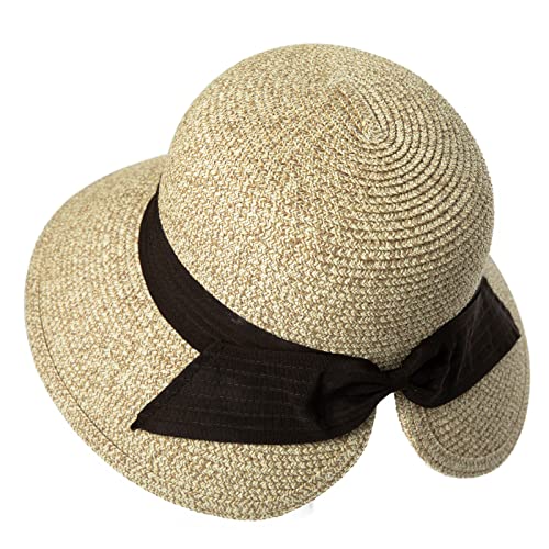 Comhats Faltbarer Strohhut für Damen Sonnenhut am Strand UV Schutz Sommerhut Garten Pferdeschwanz 94562_beige3 von Comhats