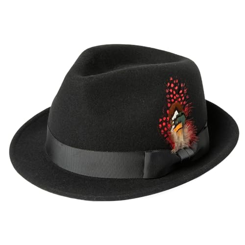 Comhats Filzhut Fedora für Herren und Damen Winter Wolle Trilby Hat mit Krempe Männer Panama Hut, Trilby Filz Hut Schwarz 59-60. von Comhats