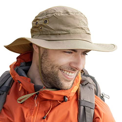 Comhats Großer Sonnenhut Herren Breiter Krempe UV-Schutz - Safari, Wander, Tropen für Sommer Outdoor-Aktivitäten, Wasserdicht & Winddicht - Ideal zum Wandern, Angeln, Spazieren, Segeln Khaki M/L von Comhats