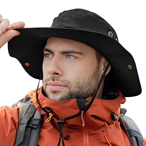 Comhats Großer Sonnenhut Herren L - XL, Breiter Krempe UV Safari Hüte für Sommer Outdoor Wandern Angeln Spazieren, Wasserdicht & Winddicht Schwarz 60-63cm von Comhats