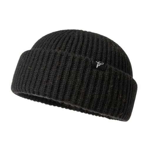 Comhats Herren Damen Schwarze übergroße L/XL Winter Kurze Fischer-Mütze Merinowoll-Mischung Strick-Skull-Watch-Cap für große Köpfe langlebige warme Mütze für kaltes Wetter von Comhats